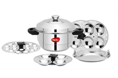 Pigeon Idly Maker Induction and Gastove Compatible 5 Plates, 3 plates (4 cavity), 1 mini idly plate(18 cavity