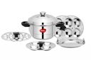 Pigeon Idly Maker Induction and Gastove Compatible 5 Plates, 3 plates (4 cavity), 1 mini idly plate(18 cavity...