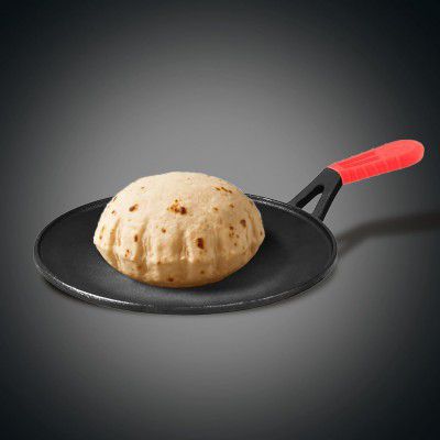 Pigeon Imperi Cast Iron Concave Dosa/Roti Tawa 26cm, Free Silicone Grip, Pre-Seasoned, 100% Healthy & Toxin-Free Tava, Naturally Nonstick