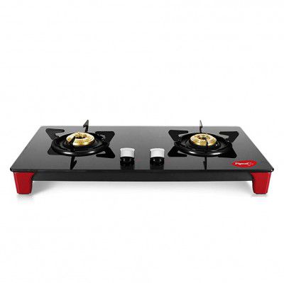 Pigeon Infinity Gas Cooktop with Glass Top and Stainless Steel Body 2 Burner Gas Stove, Manual Ignition