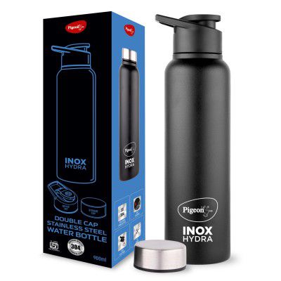 Pigeon Inox Hydra Duo, Dual Cap, Flipper and Fridge in one bottle 900ml, Black