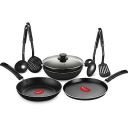 Pigeon Mio Nonstick Aluminium Cookware Gift Set, Includes Nonstick Flat Tawa, Nonstick Fry Pan, Kitchen Tool Set, Nonstick Kadai with Glass Lid, 8 Pieces Kitchen Set (Black)...
