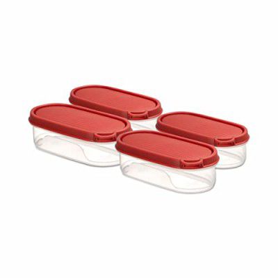 Pigeon Modular StakBox 0.5 Litre (Set of 4) Plastic Storage Containers with Lid for Kitchen - Ruby Red