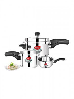 Pigeon Set of 3 Stainless Steel Outer Lid Pressure Cooker Combo with Induction - 2, 3, 5 L