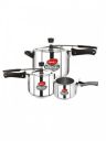 Pigeon Silver-Toned 3Pcs Stainless Steel Dishwasher Safe Induction Base Pressure Cookers...