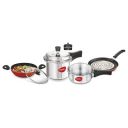 Pigeon Starter Kit of Mini Containing 2 and 3 litre Aluminium Pressure Cooker Outer Lid, 250 mm Flat Tawa and 240mm Kadai with Glass Lid (Silver)...