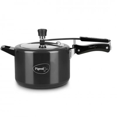 Pigeon by Stovekraft Titanium Induction Base Inner Aluminium Pressure Cooker, 5 litres, Black, Standard (12422)