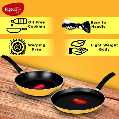 Pigeon Twin Pack Non-Stick Tawa & Fry Pan Cookware Combo - Yellow