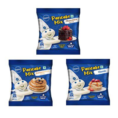 Pillsbury Chocolate + ButterScotch + Original Flavour Pancake Mix | 80 Gram (Pack of 3)