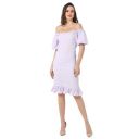 PINACOLADA Women's Lilac Puff-Sleeved Creased Dress for Casual Wear | Off-Shoulder | Short Sleeve | Pull On Closure | Dress Crafted with Comfort Fit for Everyday Wear...