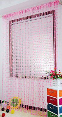 PINDIA 6 feet Set of 2 Baby Pink String Net Heart Design Door Window Curtain