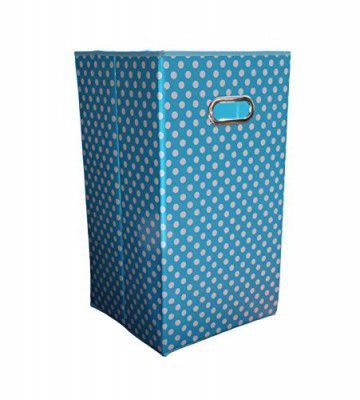 Pindia Foldable Printed Laundry Hamper Basket Bin Organizer Container with 1 Silver Handle, Large(Blue)