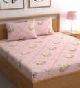 Pink Floral 180 TC Microfiber Double Queen Bedsheet With 2 Pillow Covers...