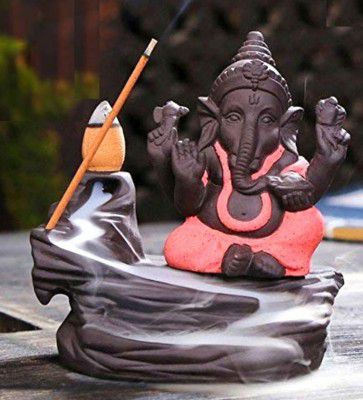 Pink Lord Ganesha Decorative Showpiece with 10 free Smoke Backflow Scented Cone Incenses
