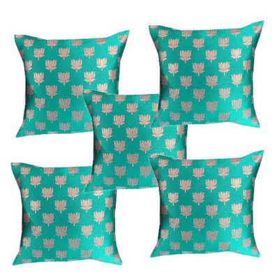 Pink Parrot- Art Silk Multi Colour-Cushion Cover with Zipper 12x12 inch-Set of 5 pcs