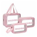 Pink PVC Transparent Toiletry Wash Bag Combo Set of 3...