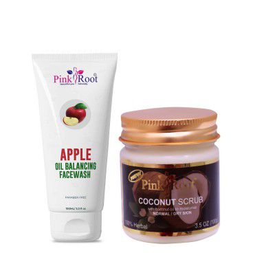 Pink Root Apple Oil Balancing Facewash 100ml with Coconut Scrub 100gm