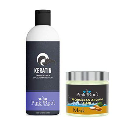 Pink Root Keratin Shampoo With Moroccan Argan Hair Mask 200gm