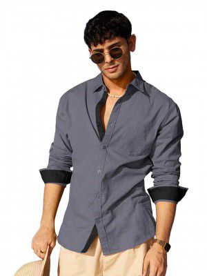 Pinkmint Casual Shirt for Men Stylish Men's Shirt Soild Regular Fit Long Sleeve Formal Wear Black
