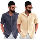 Pinkmint Combo of Men's Regular Fit Popcorn Shirt Half Sleeve Spraed Collar Shirt (Pack of 2)...