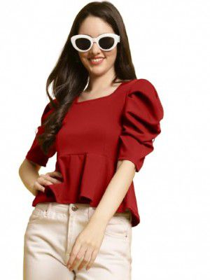 Pinkmint Fancy Top's For Women & Girls l Square Neck Top With Puff Sleeve Elegant T-shirt l Tops for Every Wardrobe (Pack of 1)