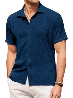 Pinkmint Men's Popcorn Shirt Comfortable Short Sleeve Shirt's Casual Textured Shirt (Pack of 1)
