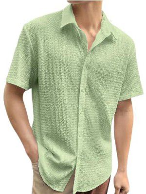 Pinkmint Popcorn Shirt for Men Soild Slim Fit Sleeve Spread Collar Trendy Men Shirt Summer Wear Goa Wear