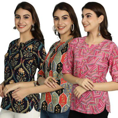 Pinkmint Women Combo Tunic Top for Women ll Fancy Crape Girls Top's ll Regular Fit Casual top (Pack of 3)