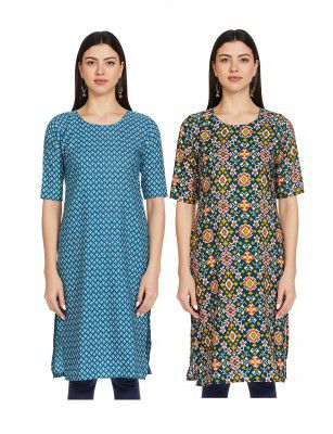 Pinkmint Women's Crepe Digital Print Straight Kurta [Pack of 2]