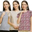 Pinkmint Women's Printed Combo Tops ll Regular Fit Ruffle Trim Petal Sleeve ll Fancy Girls Top (Pack of 3)...