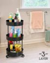 Pinkwhale 3 Compartments Plastic Round Shape Storage Trolly (Black)...