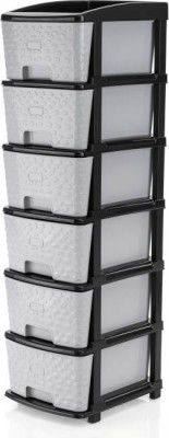 Pinkwhale 6 Compartments Plastic NEW 6XL STONE GREY COLOR MODULAR DRAWER SYSTEM MULTI PURPOSE STORAGE BOX BASKET (Grey, Black)