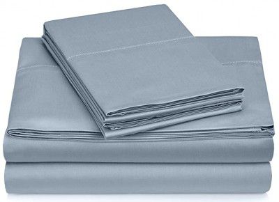 Pinzon 400 Thread Count Egyptian Cotton Sateen Hemstitch Sheet Set - Queen, Dusty Blue