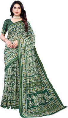 Pisara  Printed Daily Wear Cotton Silk Saree  (Green)