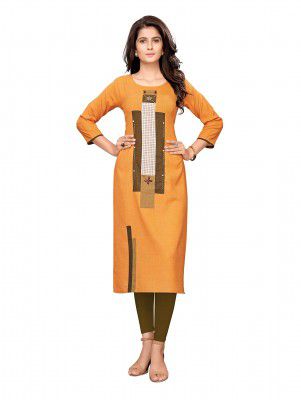 PISARA Women's Cotton Rust Straight Kurta,(Rust)