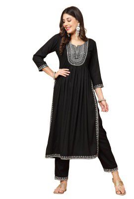 Pistaa's Women Viscose Ethnic Motifs Yoke Design Nayra Cut Thread Work Suit Set