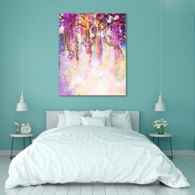 Pitaara Box Spring Purple Flowers Wisteria D2 | Unframed Canvas Painting for Bedroom & Living Room | 36 x 44 inch (91 x 112 cms)
