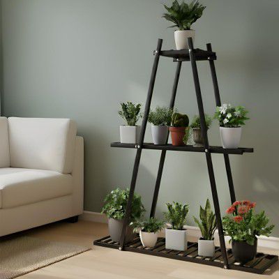 Pivalo 3-Tier Metal Flower Plant Pot Stand Heavy-Duty Elegant and Decorative Floor-Mounted Plant Holder Rust Free for Home Office Indoor & Outdoor Use (Pack of 1, Black)