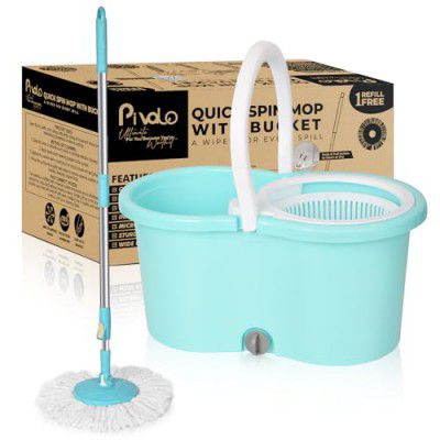Pivalo Bucket Quick Spin Mop with 2 Microfiber Wet Dry Mophead