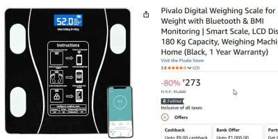 Pivalo Digital Weighing Scale for Body Weight with Bluetooth & BMI Monitoring
