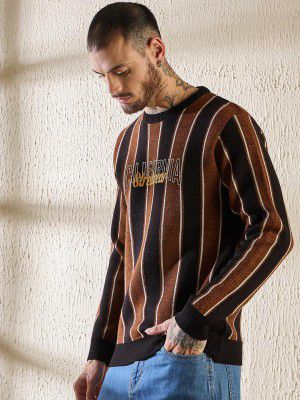 Pivl Men's Winter Round Neck Striped Sweater
