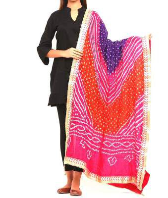 PK HUB® Silk Bandhani Bandhej Heavy Dupatta with Gota Work and latkan
