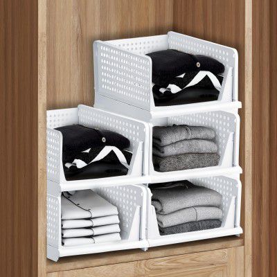 Planet Plastic Clothes Organizer for Wardrobe/Cupboard Organizer (5-Tier, White)