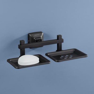 Plantex 304 Grade Stainless Steel Double Soap Holder for Bathroom/Soap Dish/Soap Stand/Bathroom Accessories - Squaro (Black)