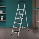 Plantex Alloy Steel 6 Step Ladder For Home/Foldable Strong Wide Step Ladder/Anti- Skid 6 Step Ladder - (White & Black)...