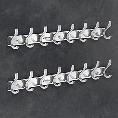 Plantex Aluminum Hook Rail with 8-Hooks for Walls of Bathroom/Kitchen–Hook Rail for Clothes Hanger/Towel Bar/Keys Holder -Pack of 2 (8 pin,Chrome)