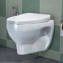 Plantex Ceramic Rim Western Commode/P- Trap Washdown Wall Hung Commode for Toilet with Soft Close Toilet Seat Cover - (Cascade, White)...
