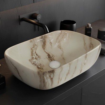 Plantex Ceramic Tabletop Washbasin/Bathroom Basin Sink/Wash Basin (Brown Veins, 18 x 13 x 5.5 Inch)