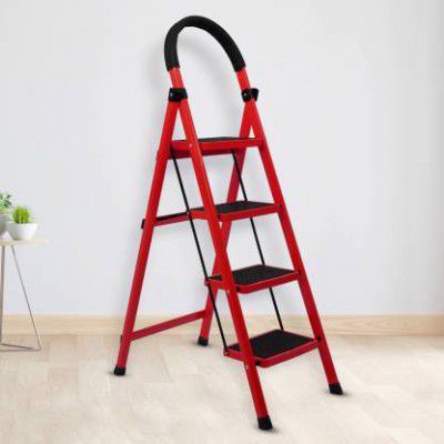 Plantex Cheston Foldable 4-Step Ladder for Home-Wide Anti Slip 4 Step Ladder (Red&Black) Steel Ladder  (With Platform)