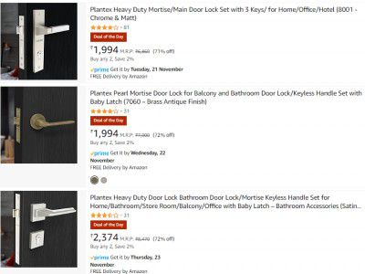 Plantex Door Lock Starts ₹1994 | Upto 72% Off